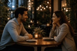 Premier rendez-vous entre deux célibataires au restaurant
