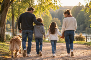 Balade en famille pour présenter son nouveau partenaire aux enfants en douceur