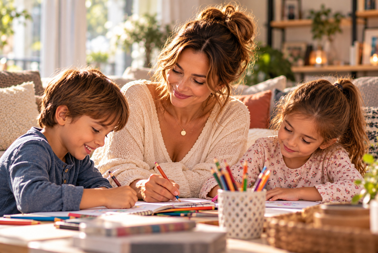 Mère célibataire en activité créative avec son enfant